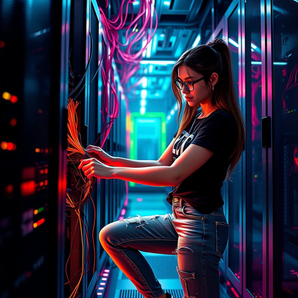 Cyberpunk Network Engineer in Neon Haze