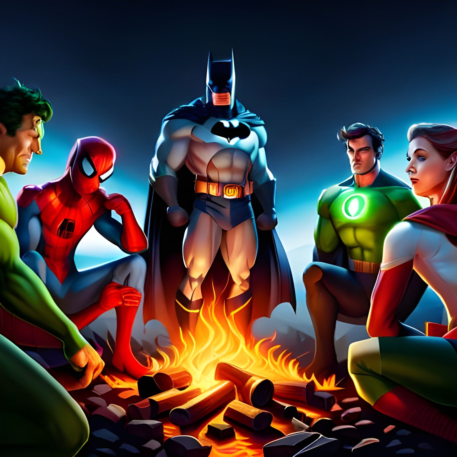 Superhero Campfire Concept Art in 16k Resolution