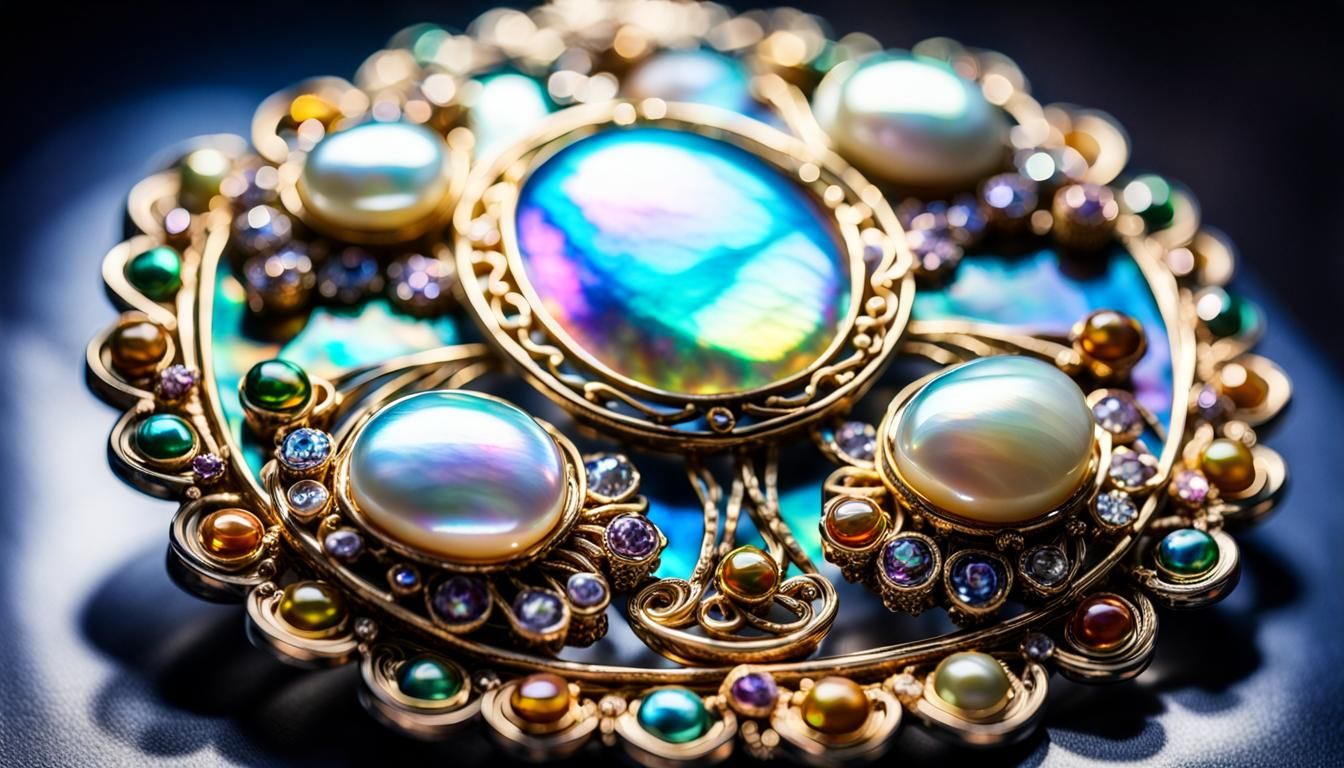 Iridescent Mother of Pearl Brooch in Display Case