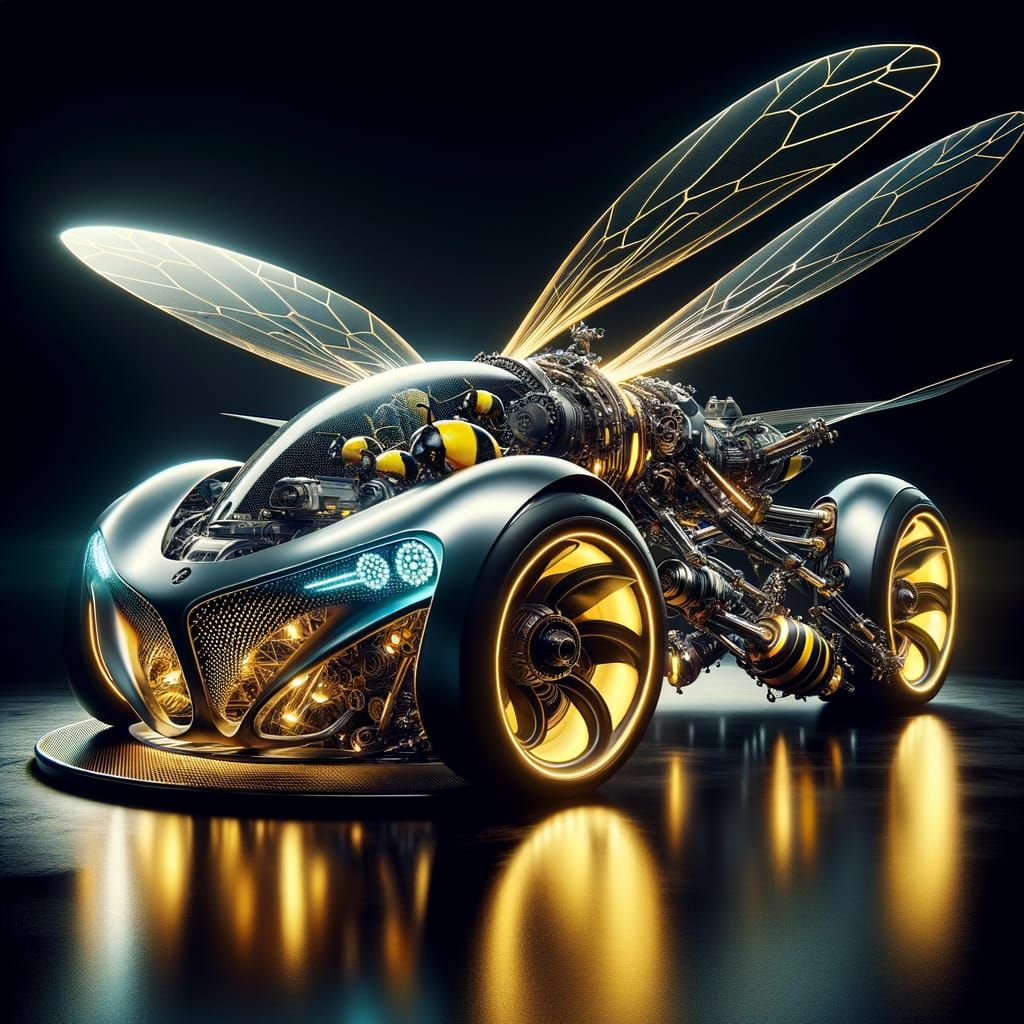 Futuristic Bee-Sports Car Hybrid in Sci-Fi Style