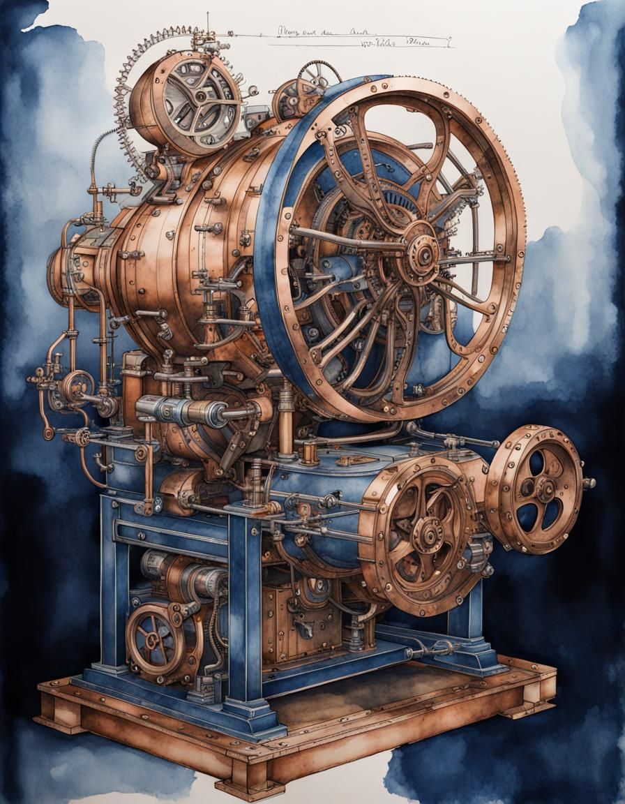 Detailed Steampunk Blueprint of a Mechanical Device