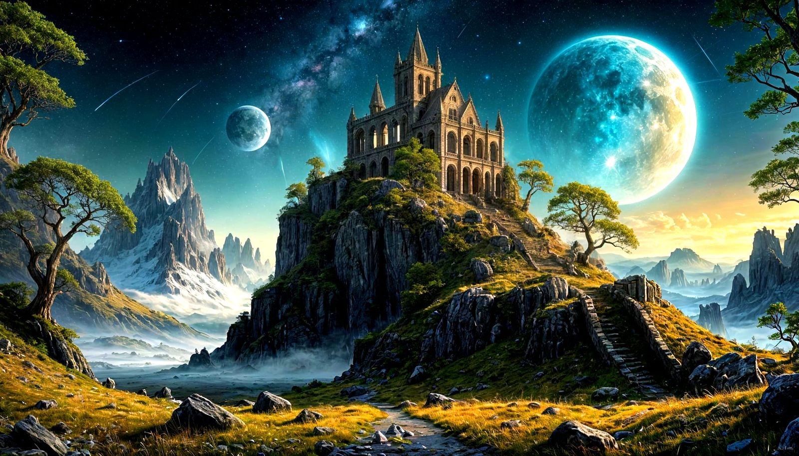 Nebula Sky Over Ancient Elven Ruins