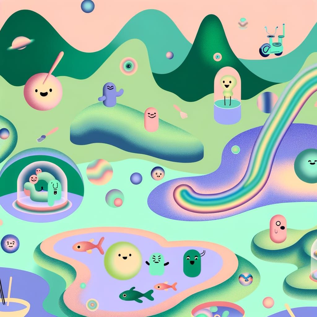 Whimsical Rainbow Serpentine Friends in a Pastel Universe
