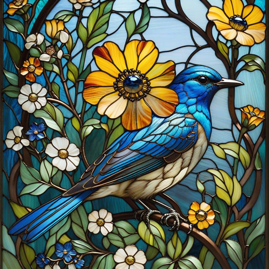 Blue Bird Stained Glass in Tiffany Style