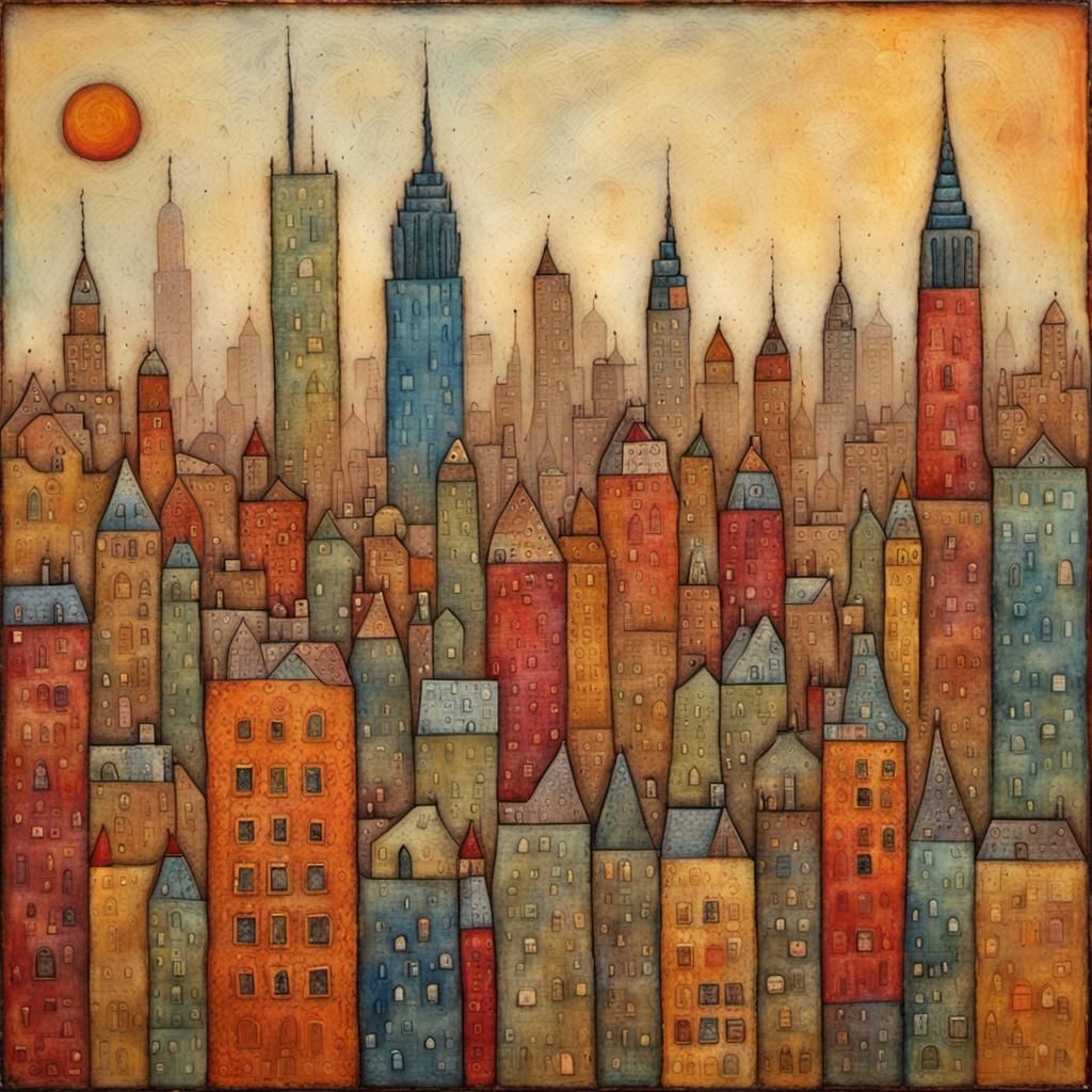 Encaustic New York City Inspired by Klee