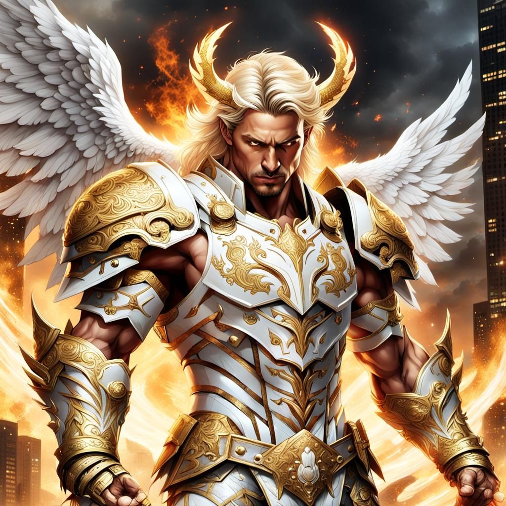 Warrior Angel and Lucifer in Apocalyptic handshake