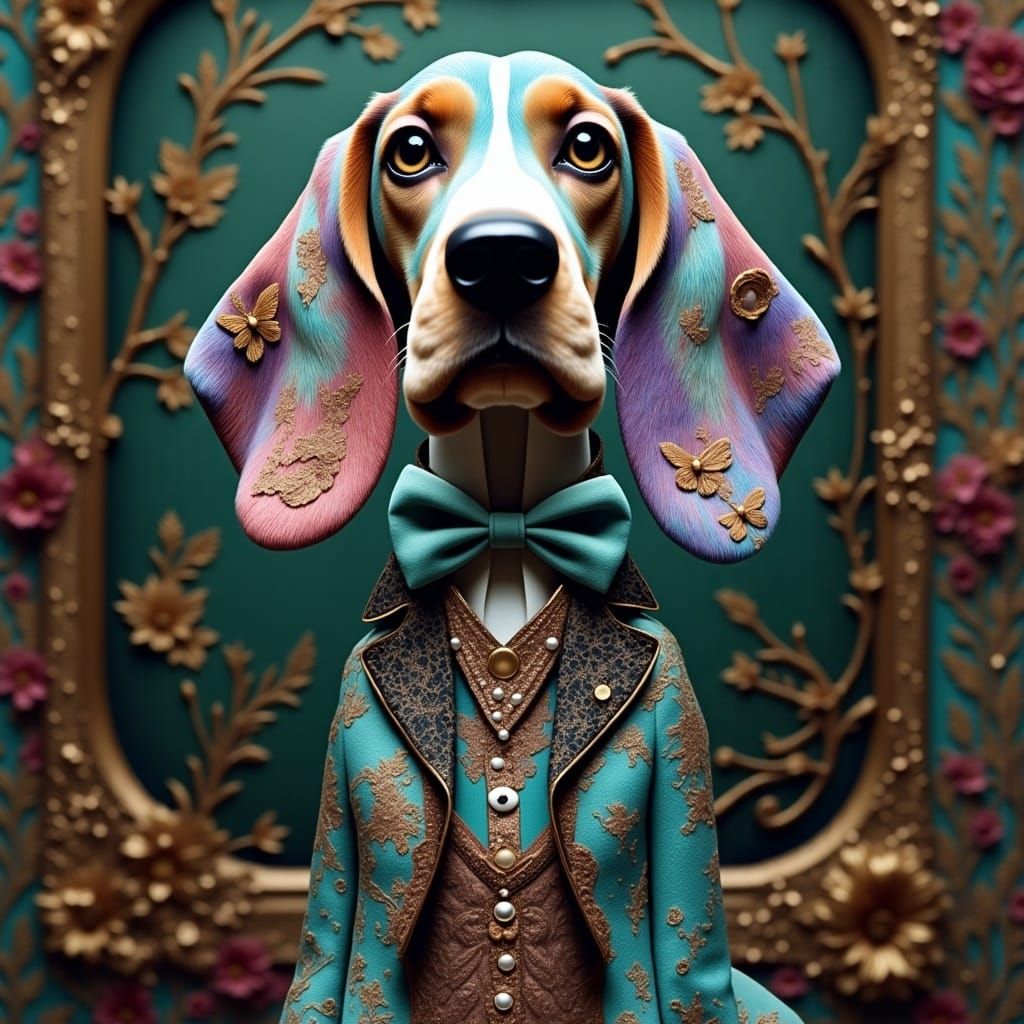 Basset Hound in Suit, Pop Surrealist Style