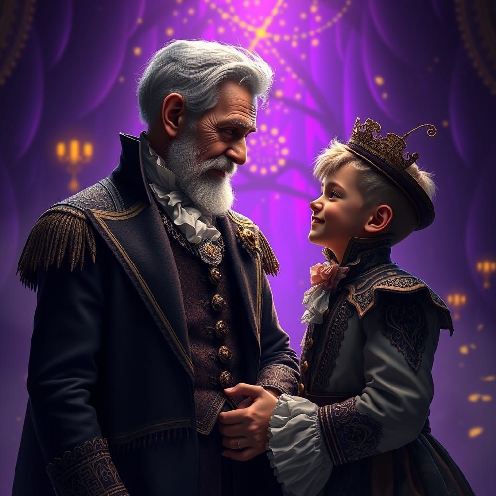 Father and Son's Victorian Journey in Dark Fantasy Art