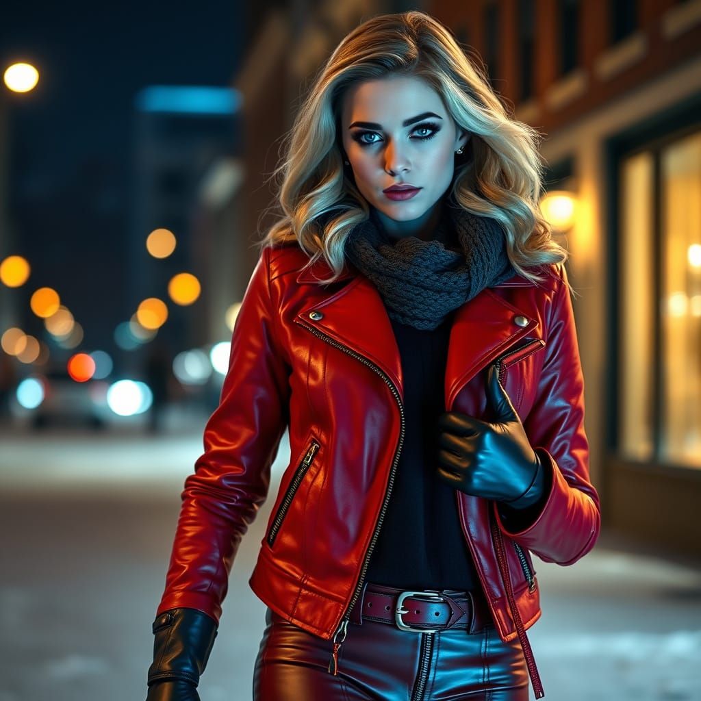 Kara Zor-El in Red Leather Jacket, Cinematic Lighting