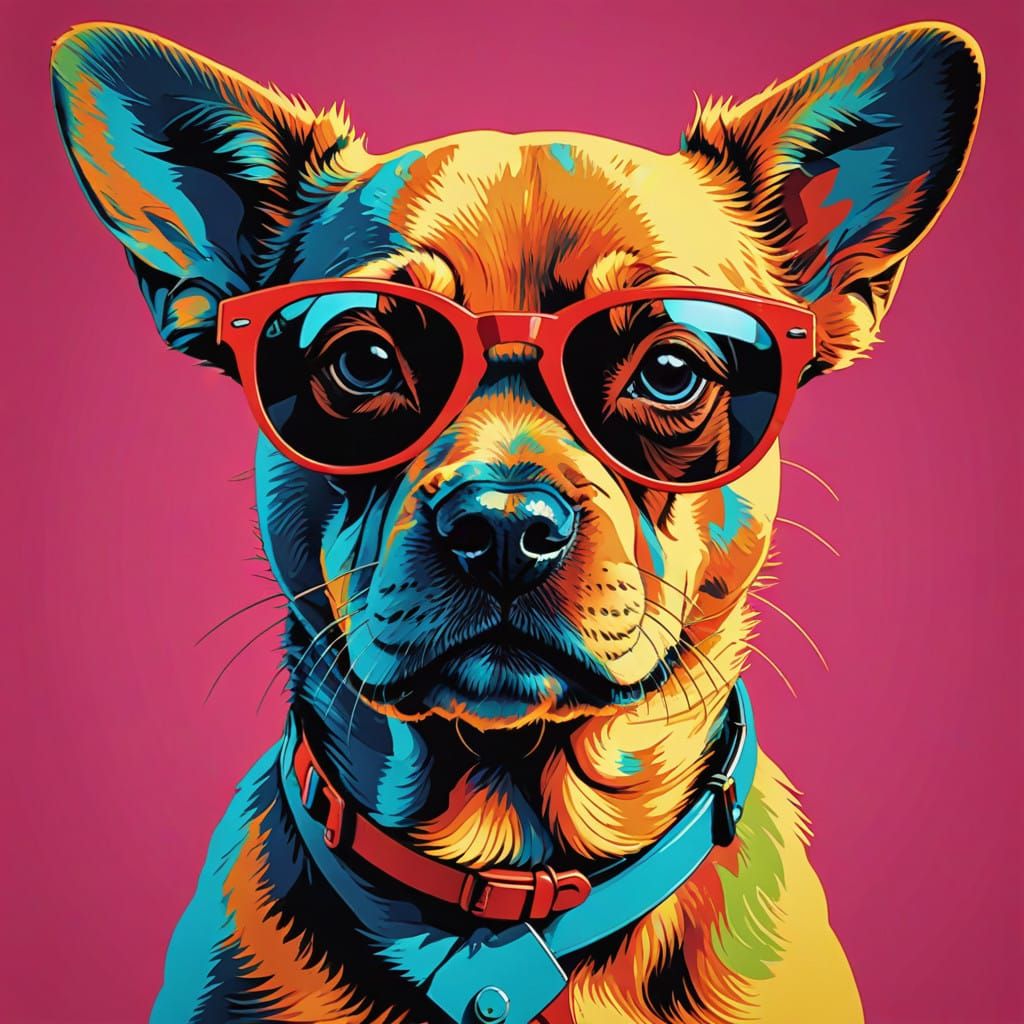 Vibrant Pop Art Puppy Wears Cool Shades