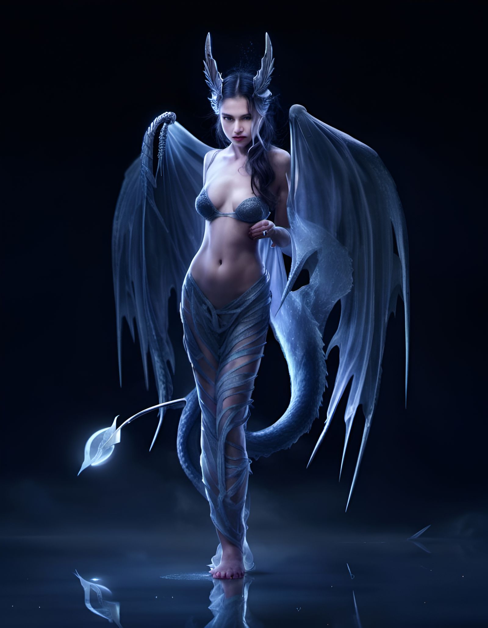 Fantasy Girl with Dragon Wings in Storm