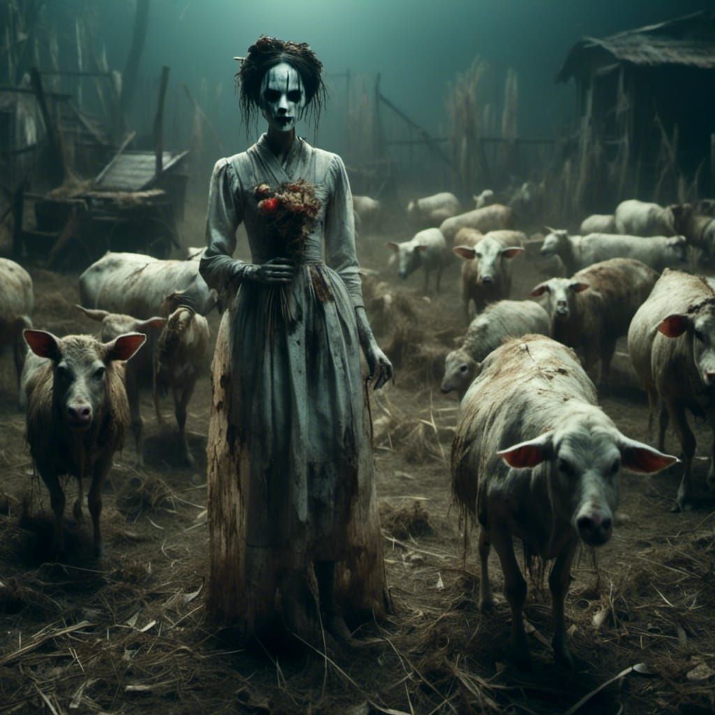 Geisha on a Macabre Farm with Undead Animals