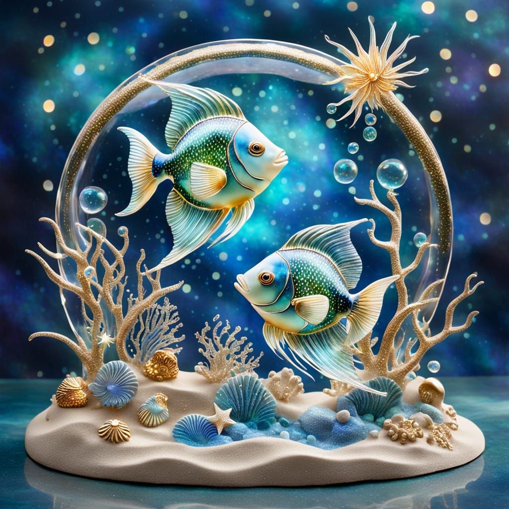 Surreal Oceanic Sculpture in Enameled Glass Style