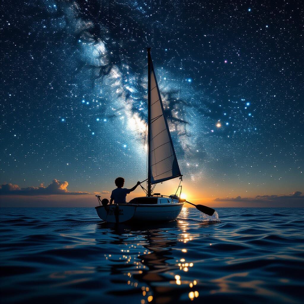 Sailboat Paddling Through the Milky Way: Vintage Film
