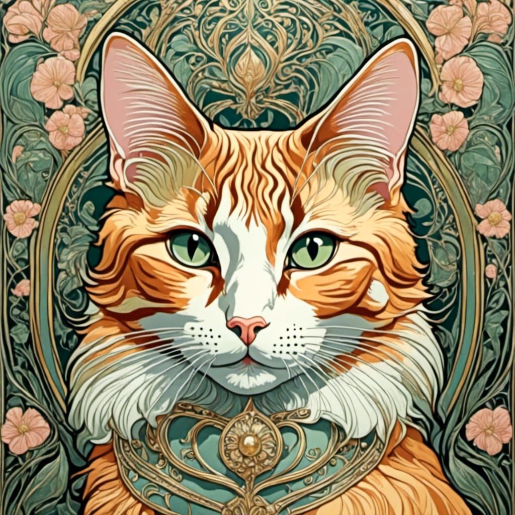 Calico Cat in Art Nouveau Style