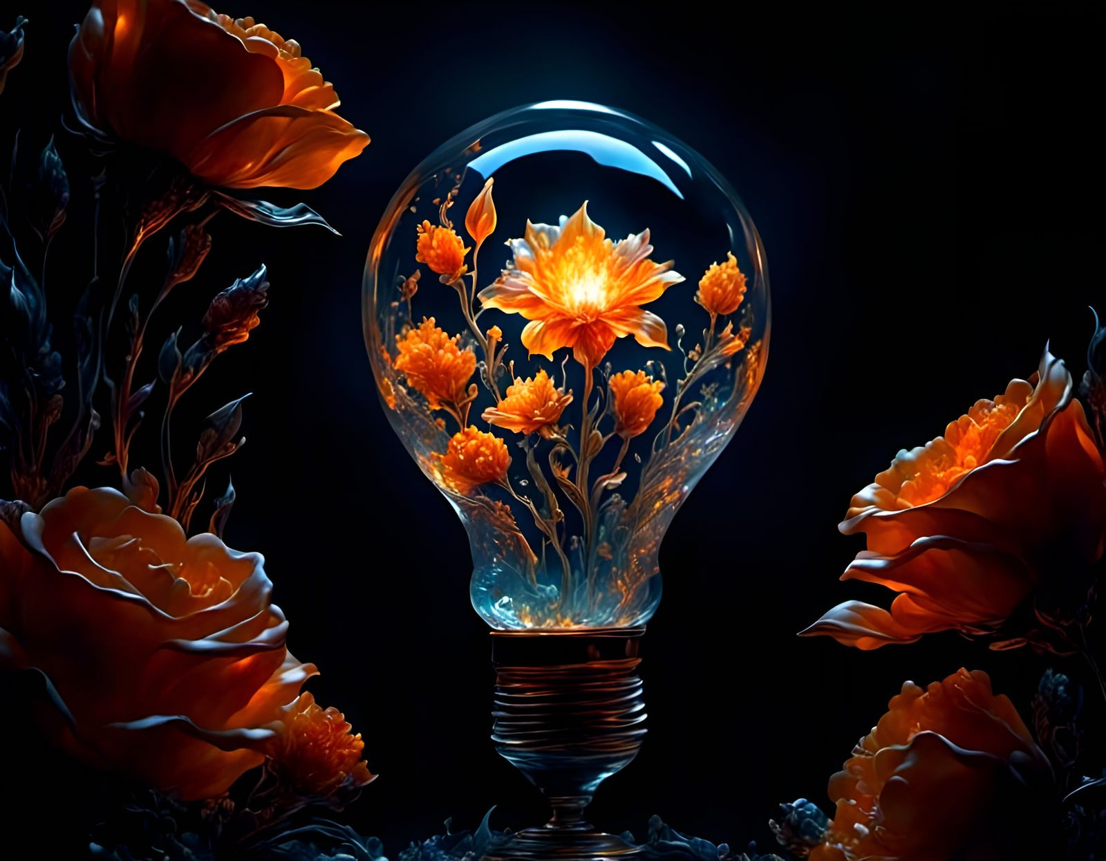 Dotwork Flame Flower in Glass Bulb