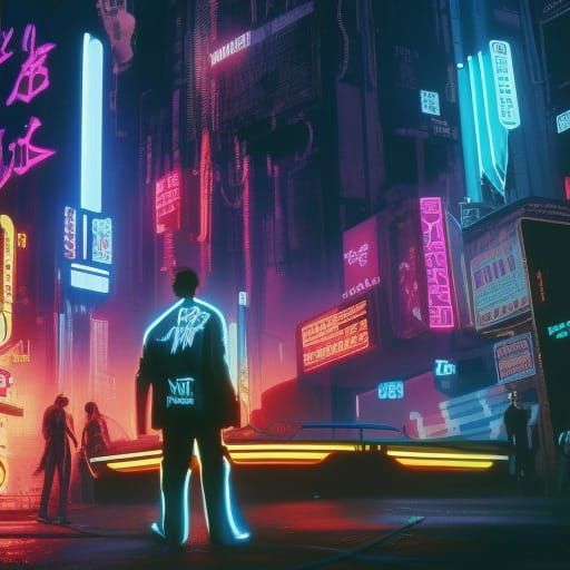 Cyberpunk Johnny Mnemonic in Neon Cityscape