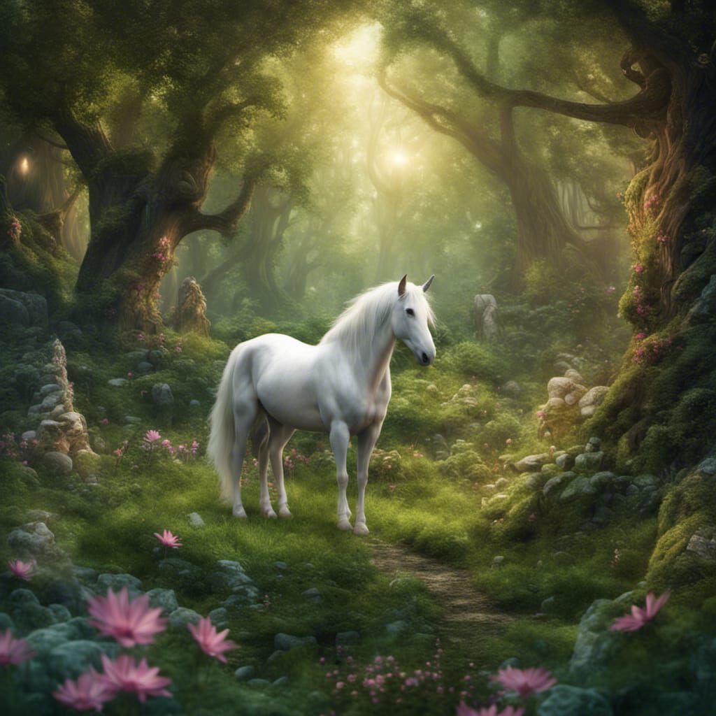 Enchanted Forest with Unicorn in Fantasy Concept Art