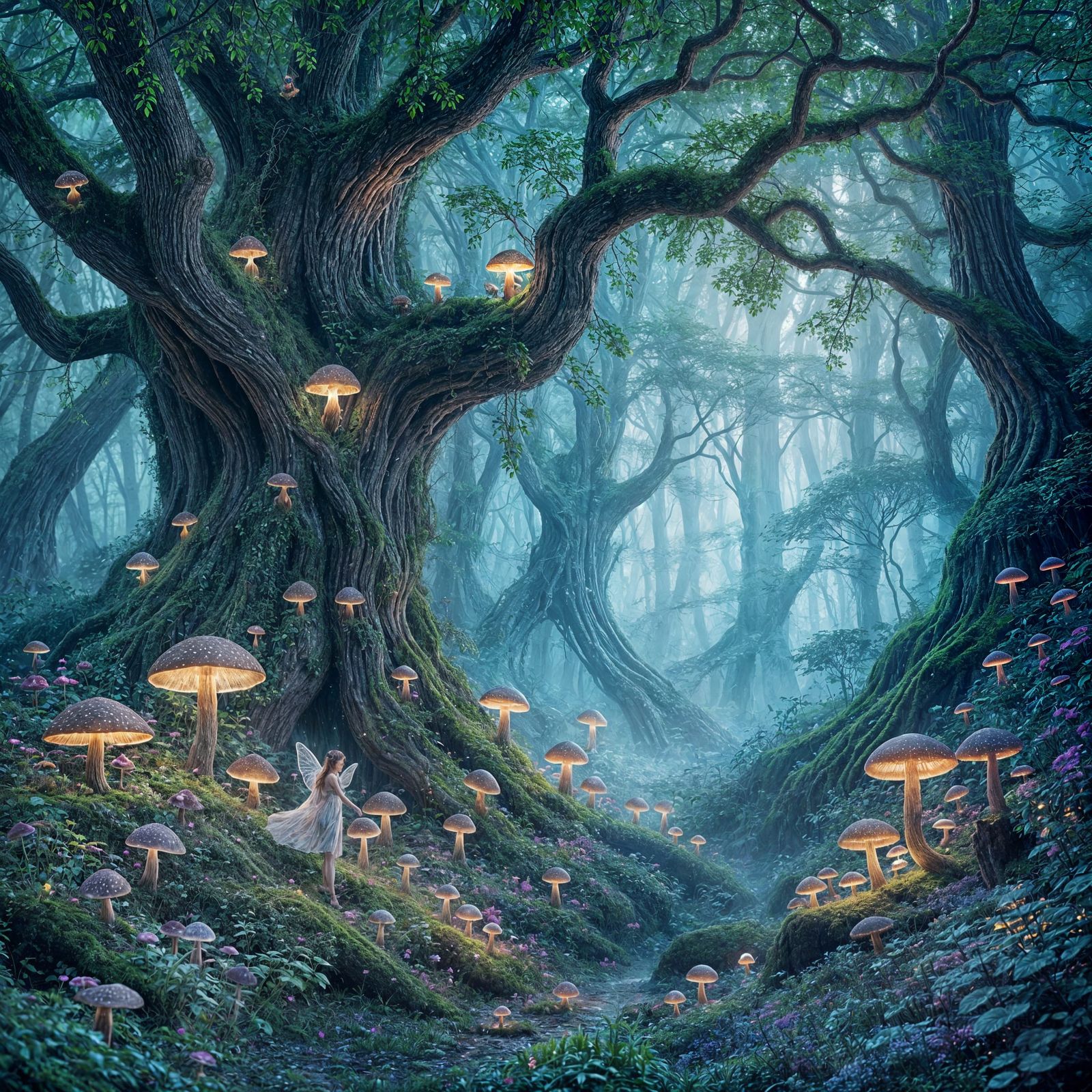 Bioluminescent Forest: A Hyperrealistic Fantasy Scene