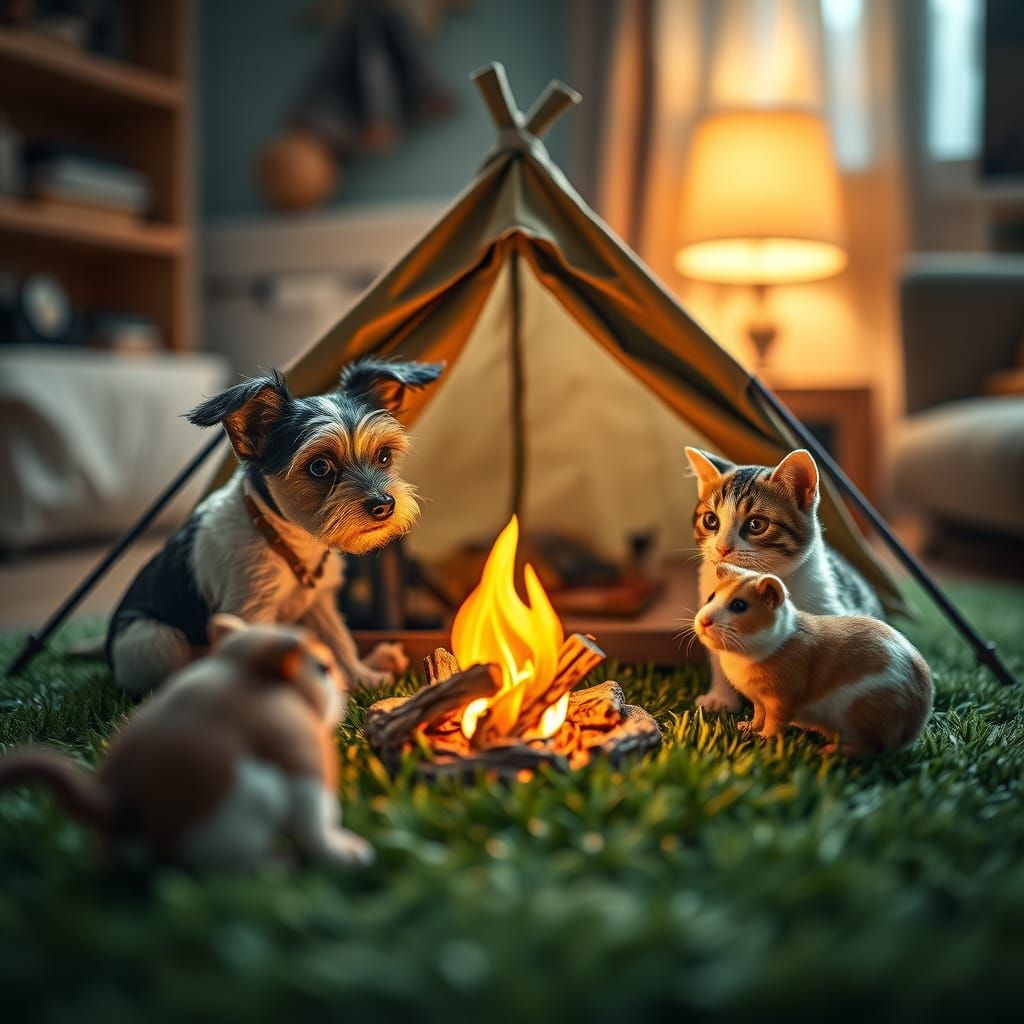 Indoor Camping with Pets, Giuseppe Arcimboldo Style