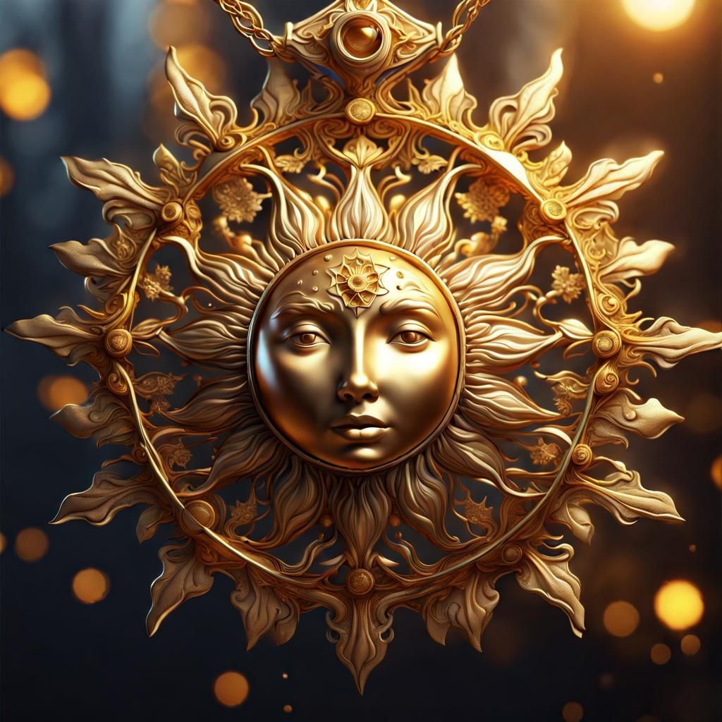 Golden Sun Pendant: Detailed Matte Painting in 8k