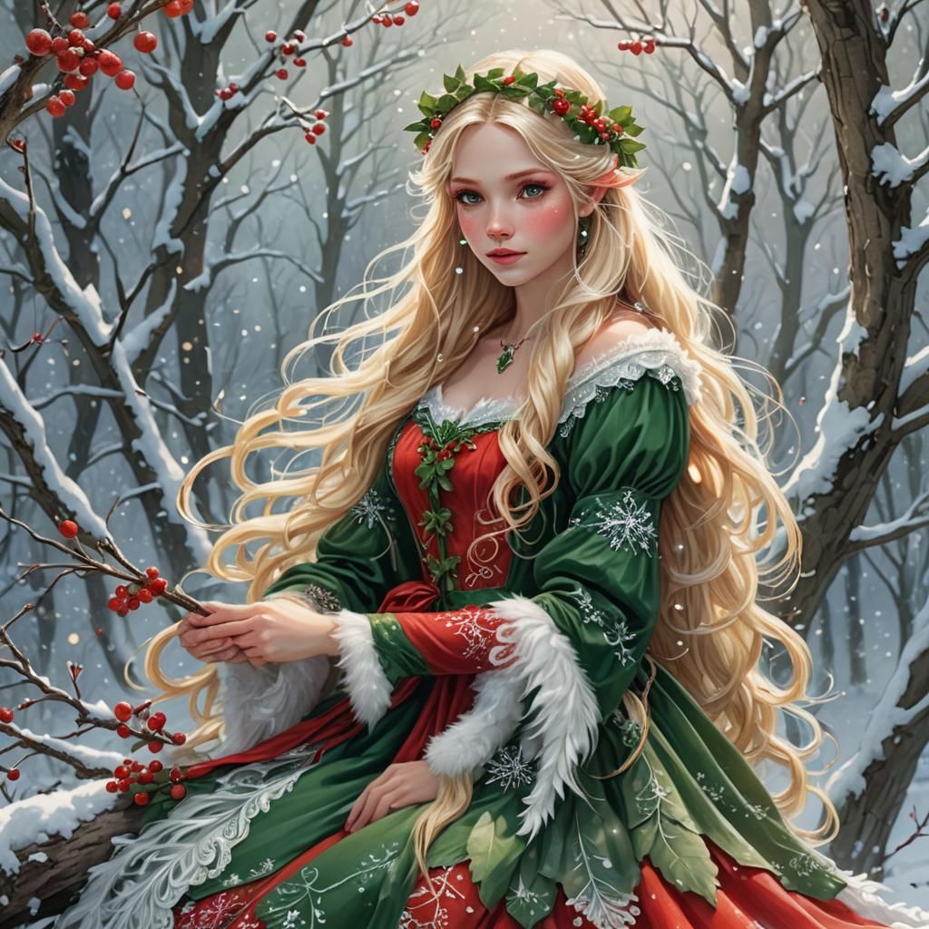Enchanting Fairy in Winter Wonderland Digital Painting