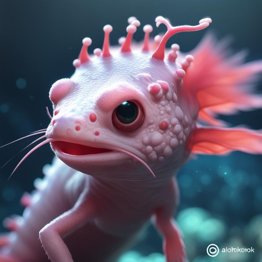 Cute Axolotl Portrait in Hyperdetailed Art Style