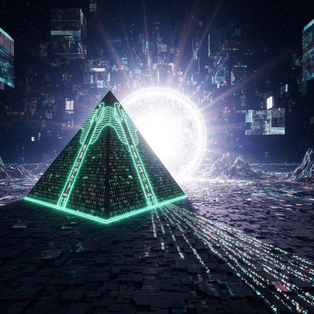 Digital Pyramid in Space with Neon Circuits