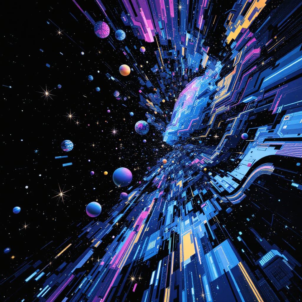 Abstract Indigo Constellation with Glitch Effects