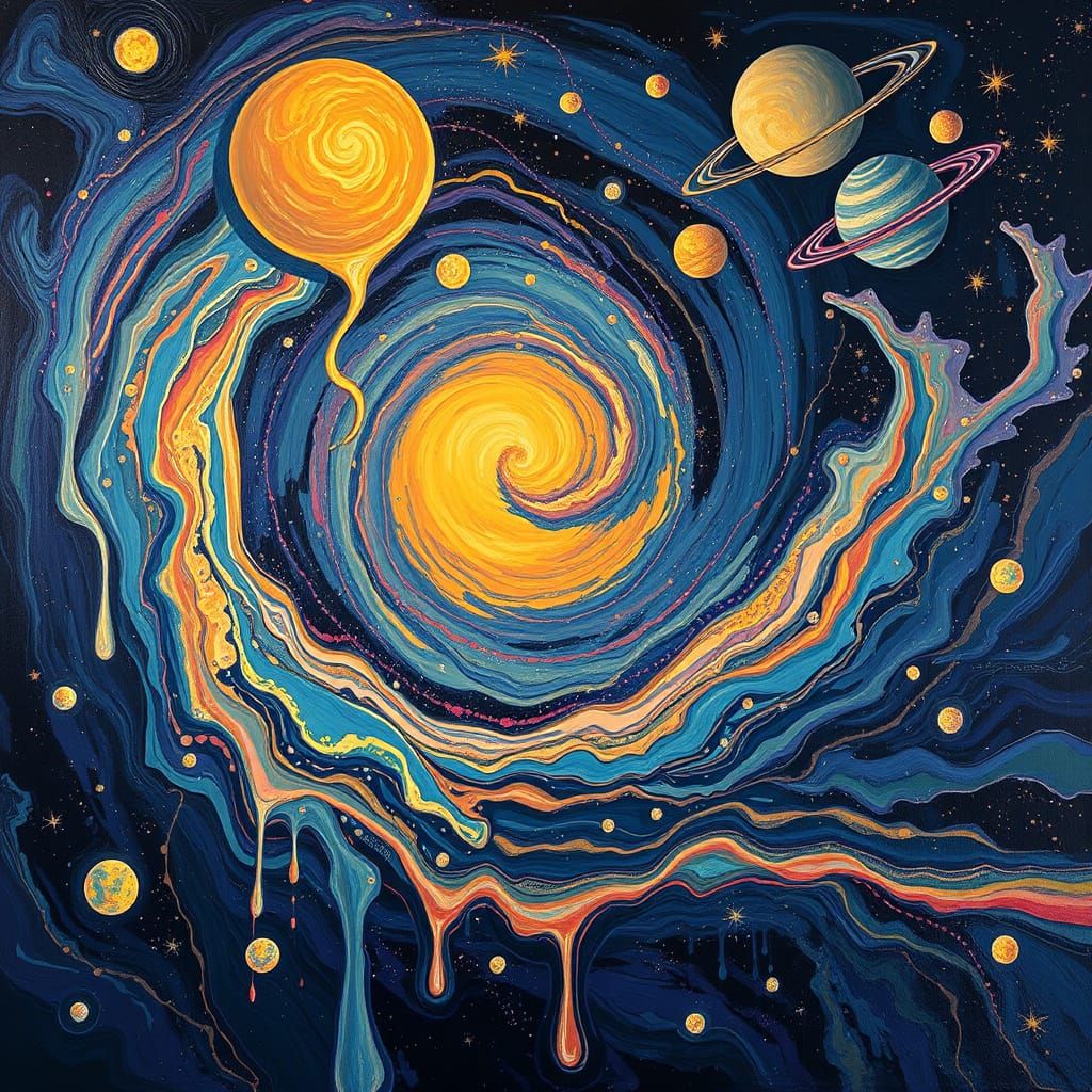 Cosmic Vortex: Melting Stars in Expressive Abstract Style