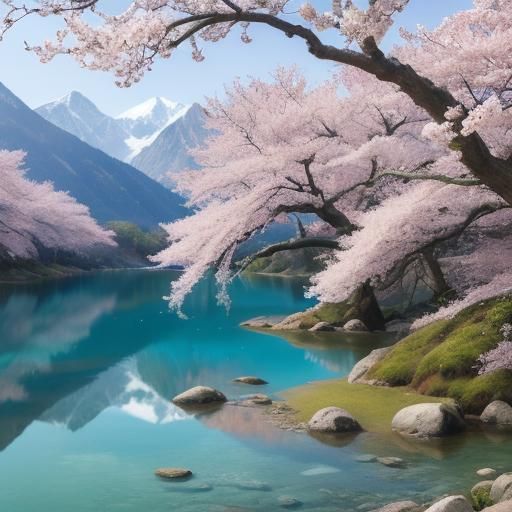 Sakura Tree by Lake: Acrylic Pouring Art