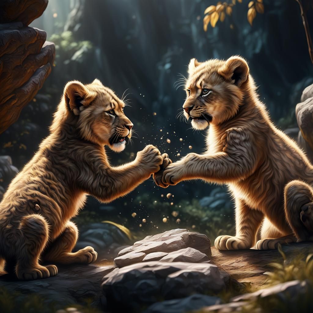 Lion Cubs Playing: Detailed Fantasy Concept Art