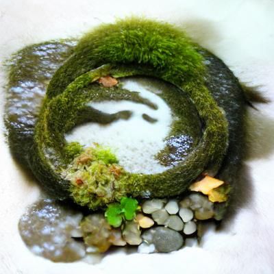 Zen Circle Ensō with Moss-Covered Stones
