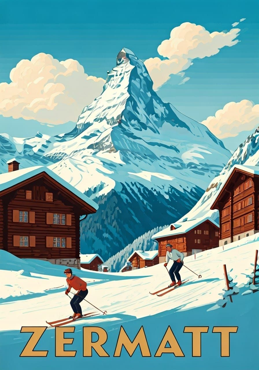Zermatt Alps: Vintage Skiing in Golden Light