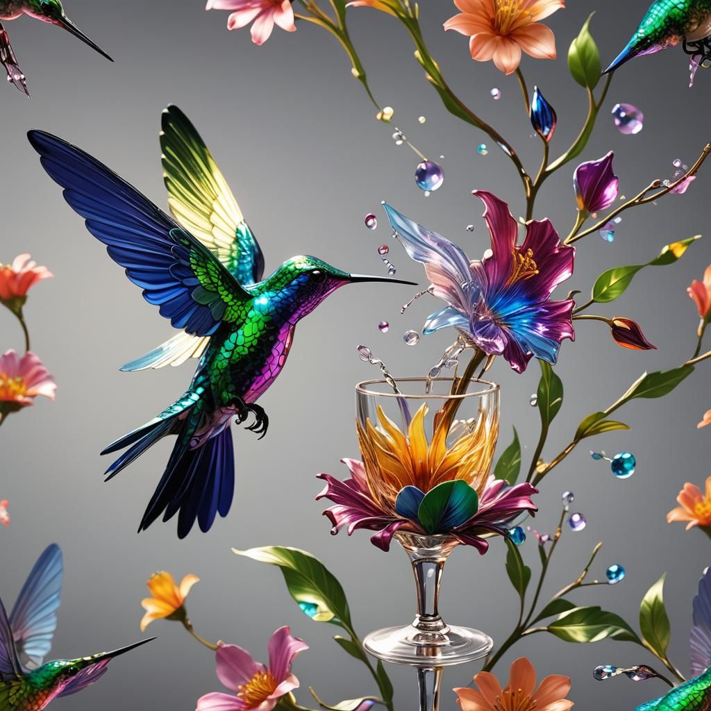 Enameled Glass Hummingbird: 3D Digital Illustration