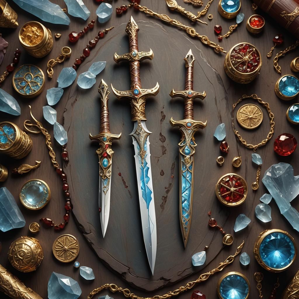 Elven Daggers Crossed in High Fantasy Illustration
