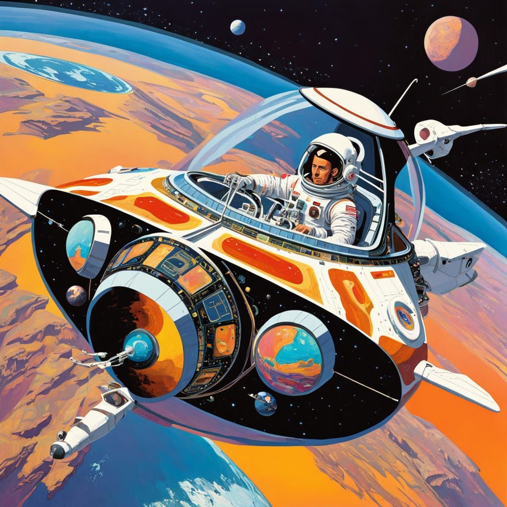 Apollo 10 Odyssey in Retro-Futuristic Space