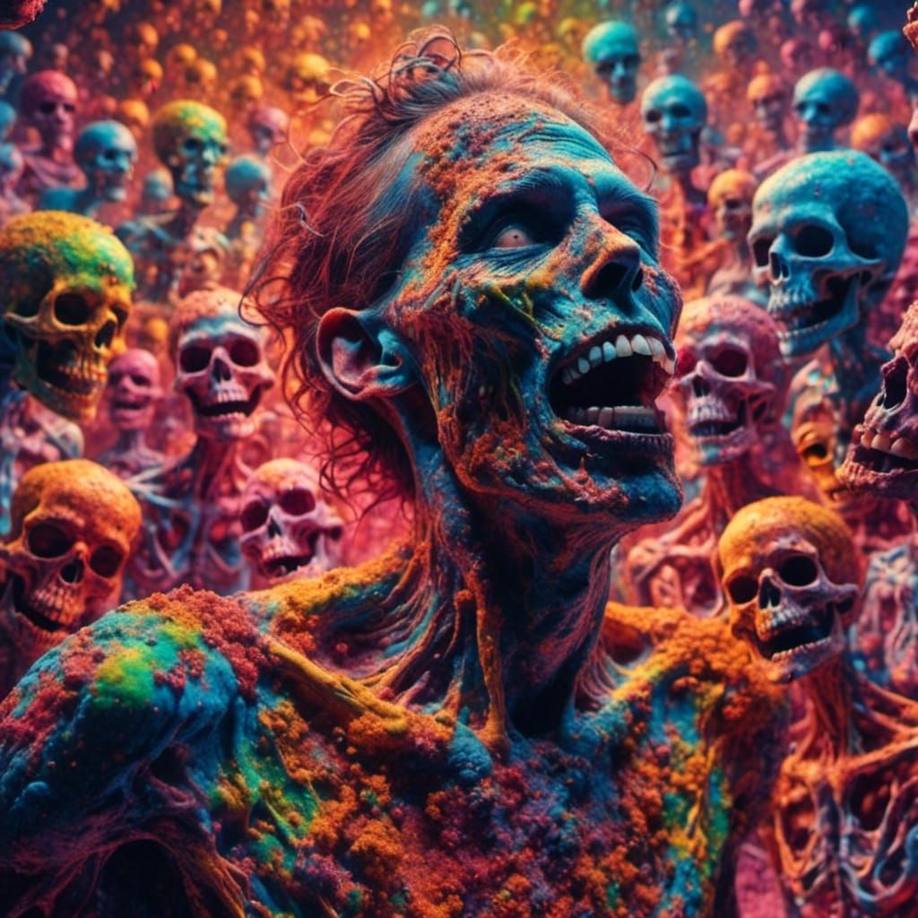 Zombie Rave with Skeletons in Acid Colors