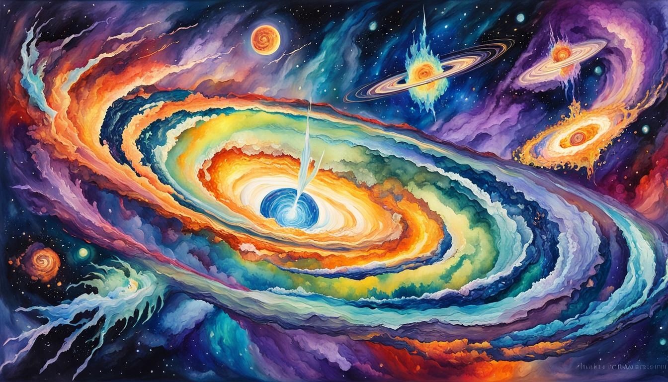 Colorful Cosmic Phenomena in Impressionist Gouache Style