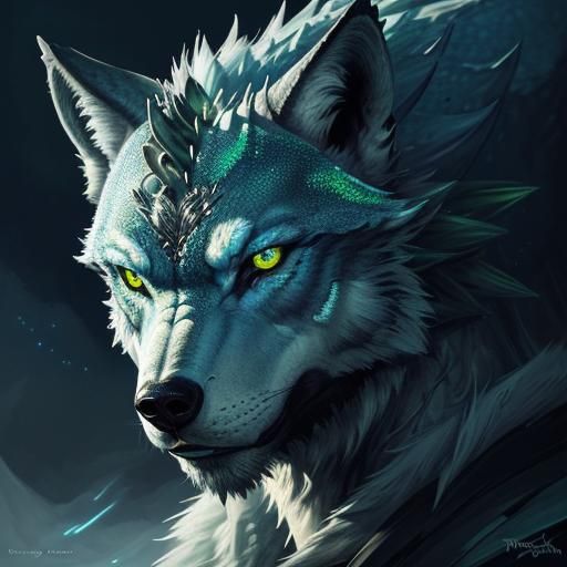 Wolf Dragon Hybrid Portrait in Frazetta Style
