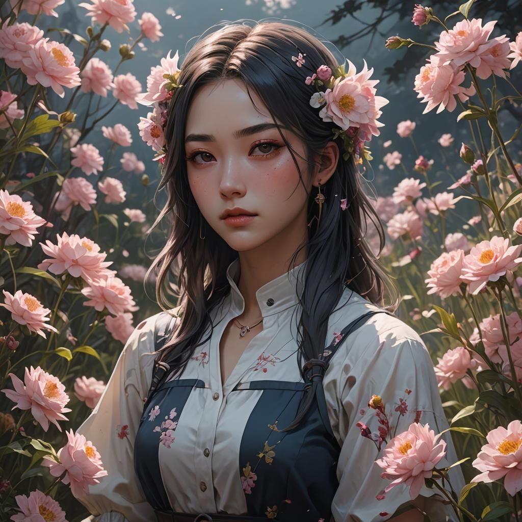 Beautiful Anime Girl Portrait in Fantasy Landscape