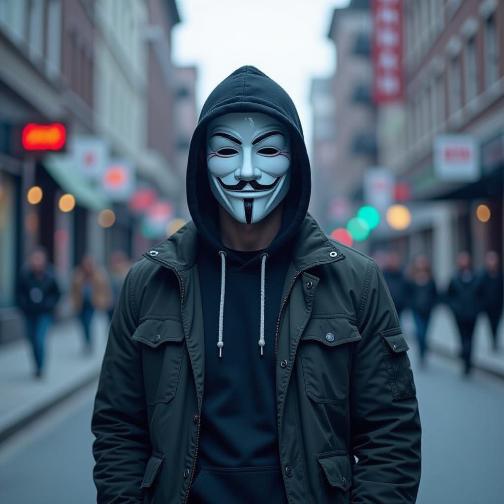 Anonymous Mask Reveals Cyber Elements in Double Exposure