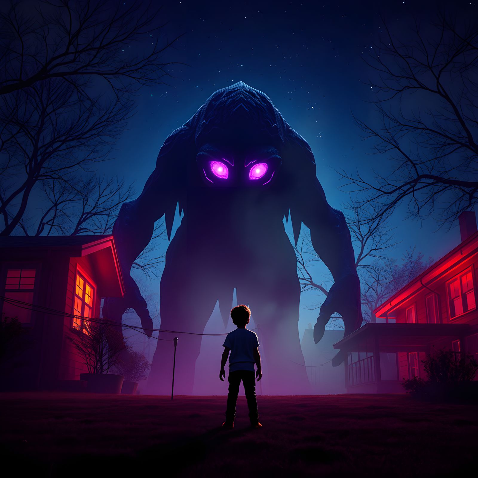 Mysterious Giant Entity Overlooks Boy in Backyard