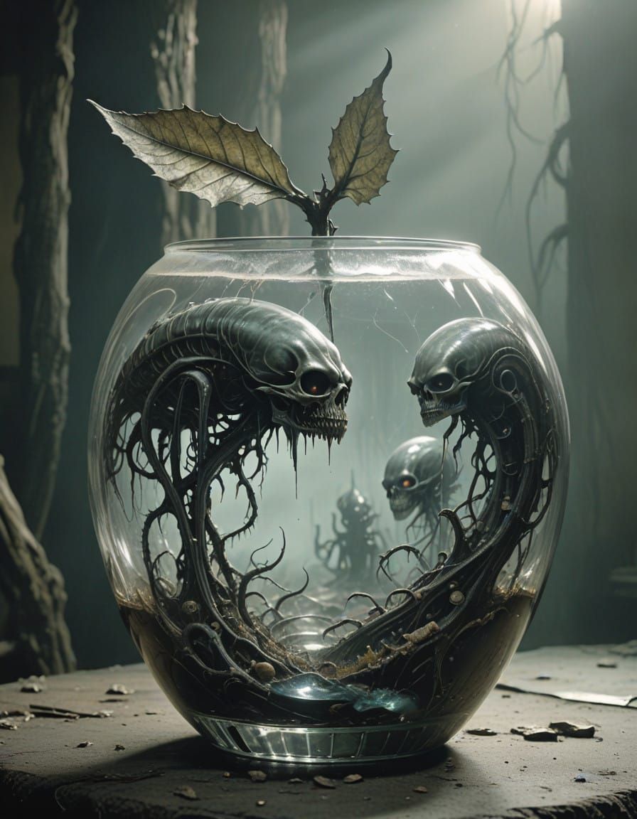 Ethereal Horror Scene in Ancient-Style Crystal Tankard