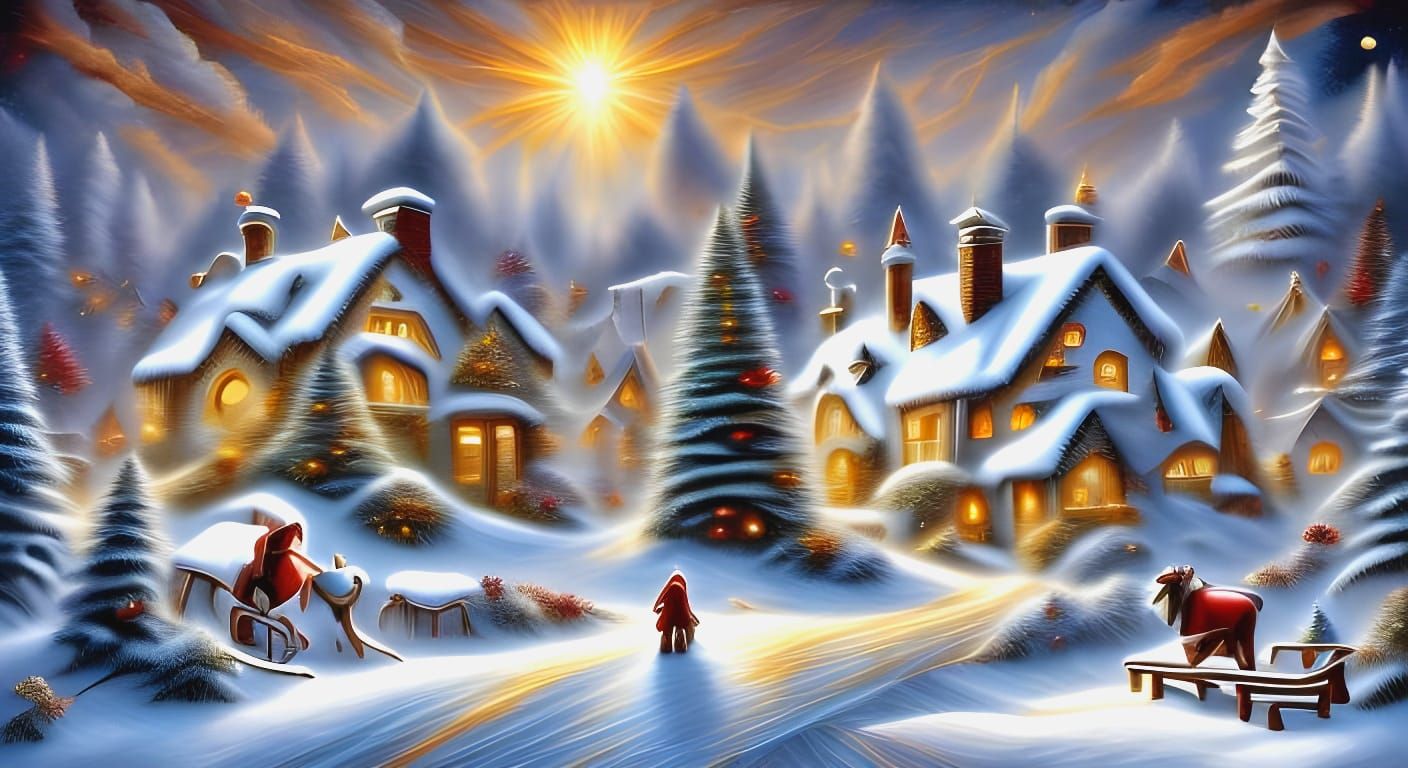 Winter Wonderland Scene with Santa Claus and Reindeer in a M...