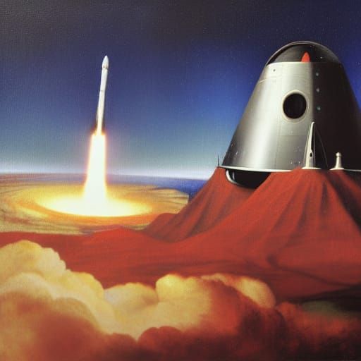 SpaceX Rocket Launch: Renaissance Oil Painting
