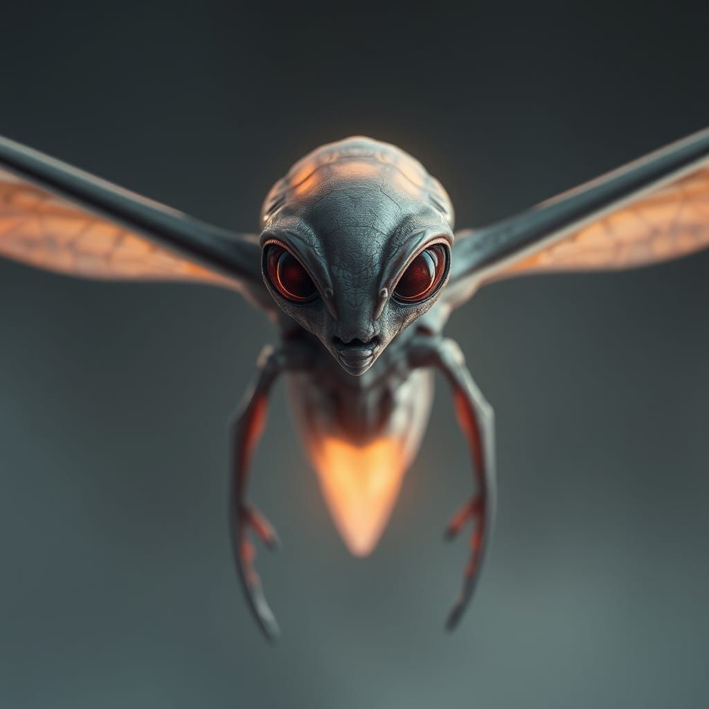 Ethereal Flying Alien in Hyper-Realistic Detail