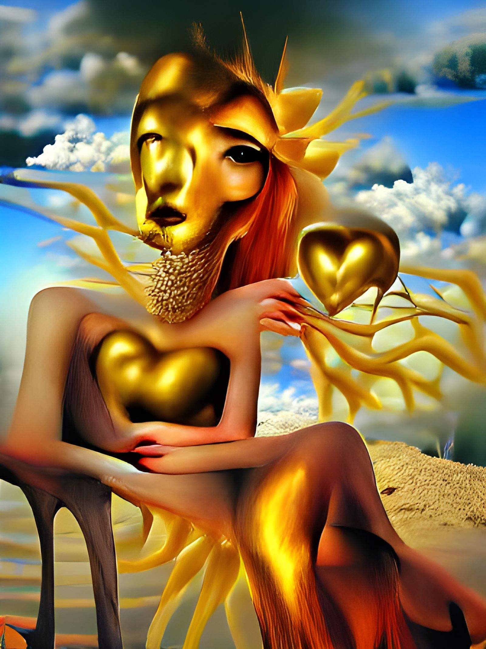 Golden Goddess of Love in Surreal Style