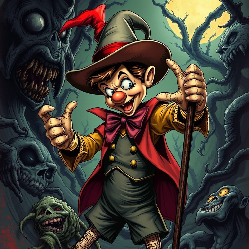 Comic Book Pinocchio in Dark Fantasy Style