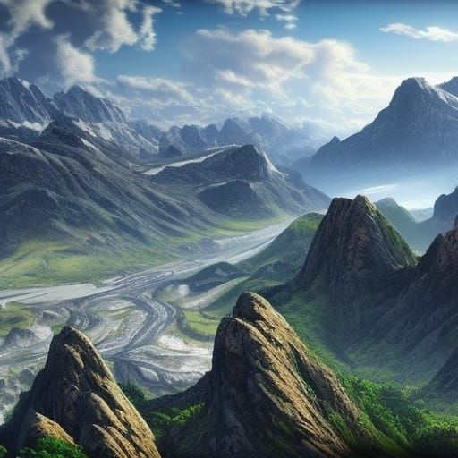 Vast Valley Vista with Alpine Mountains